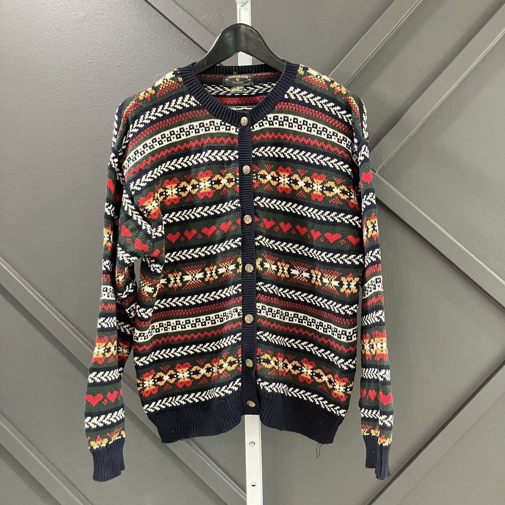 Vintage Charter Club Classic Fair Isle Cardigan Sweaters Size M 100% Cotton